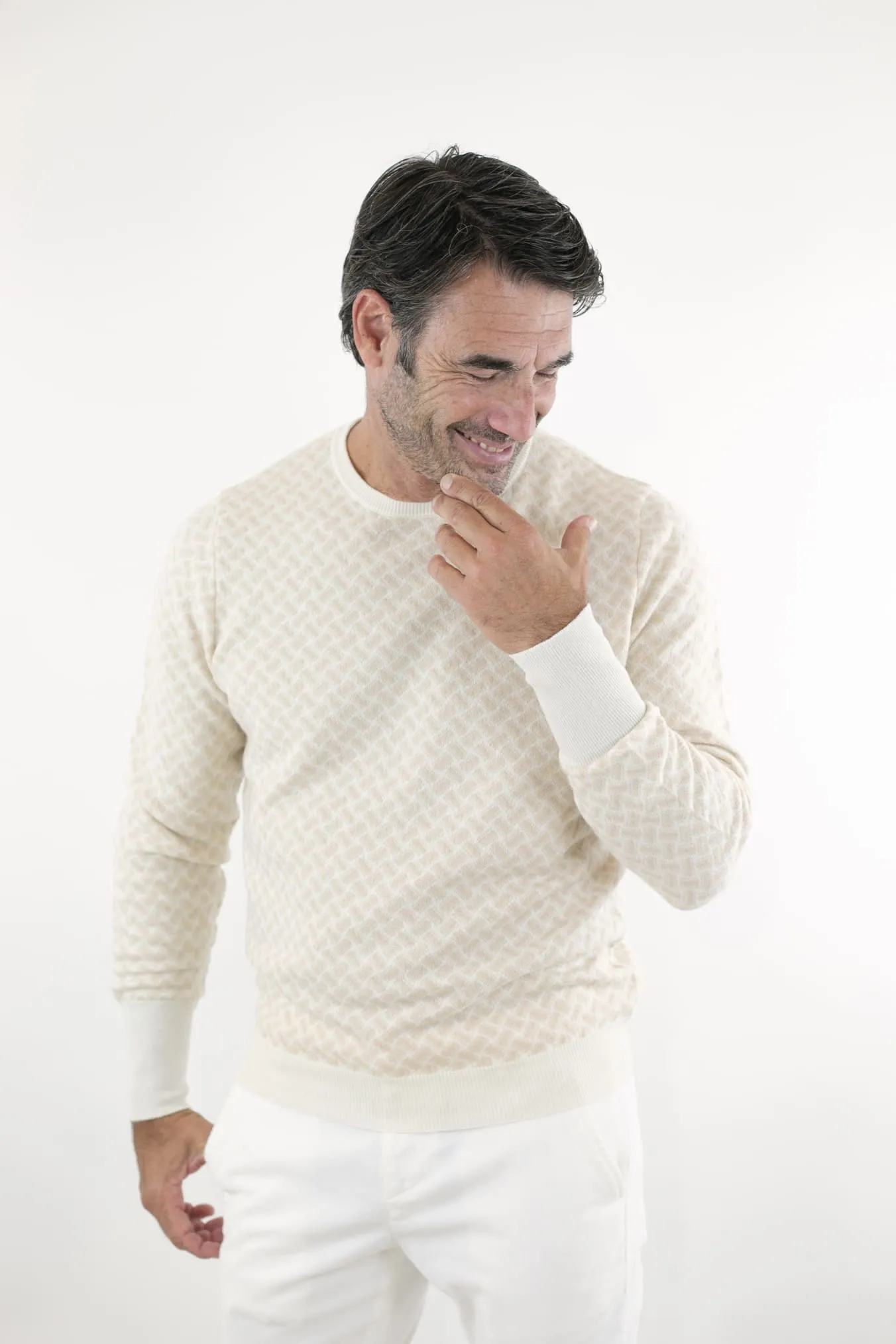 DRUMOHR Girocollo Jacquard Cashmere Beige Chiaro