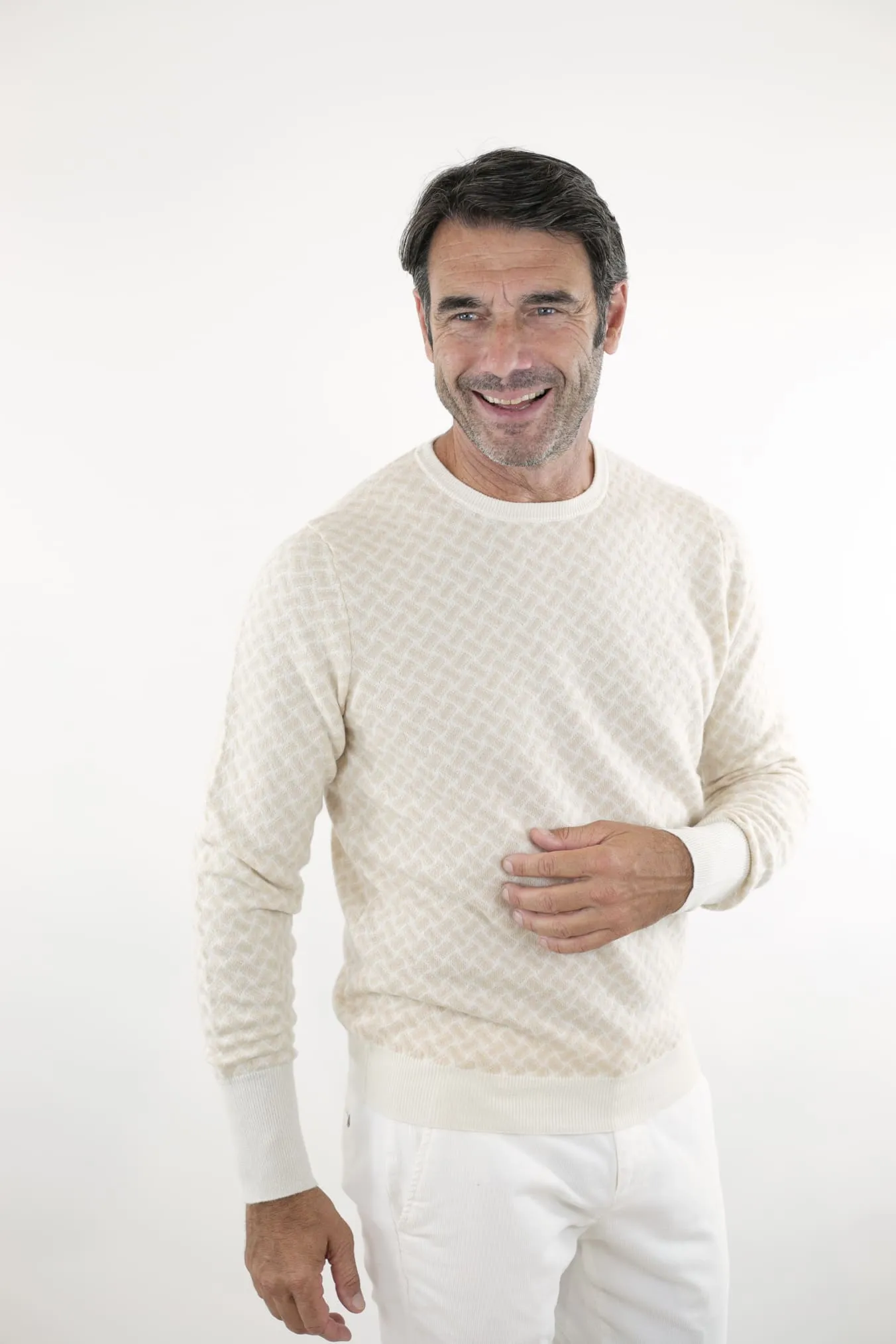 DRUMOHR Girocollo Jacquard Cashmere Beige Chiaro