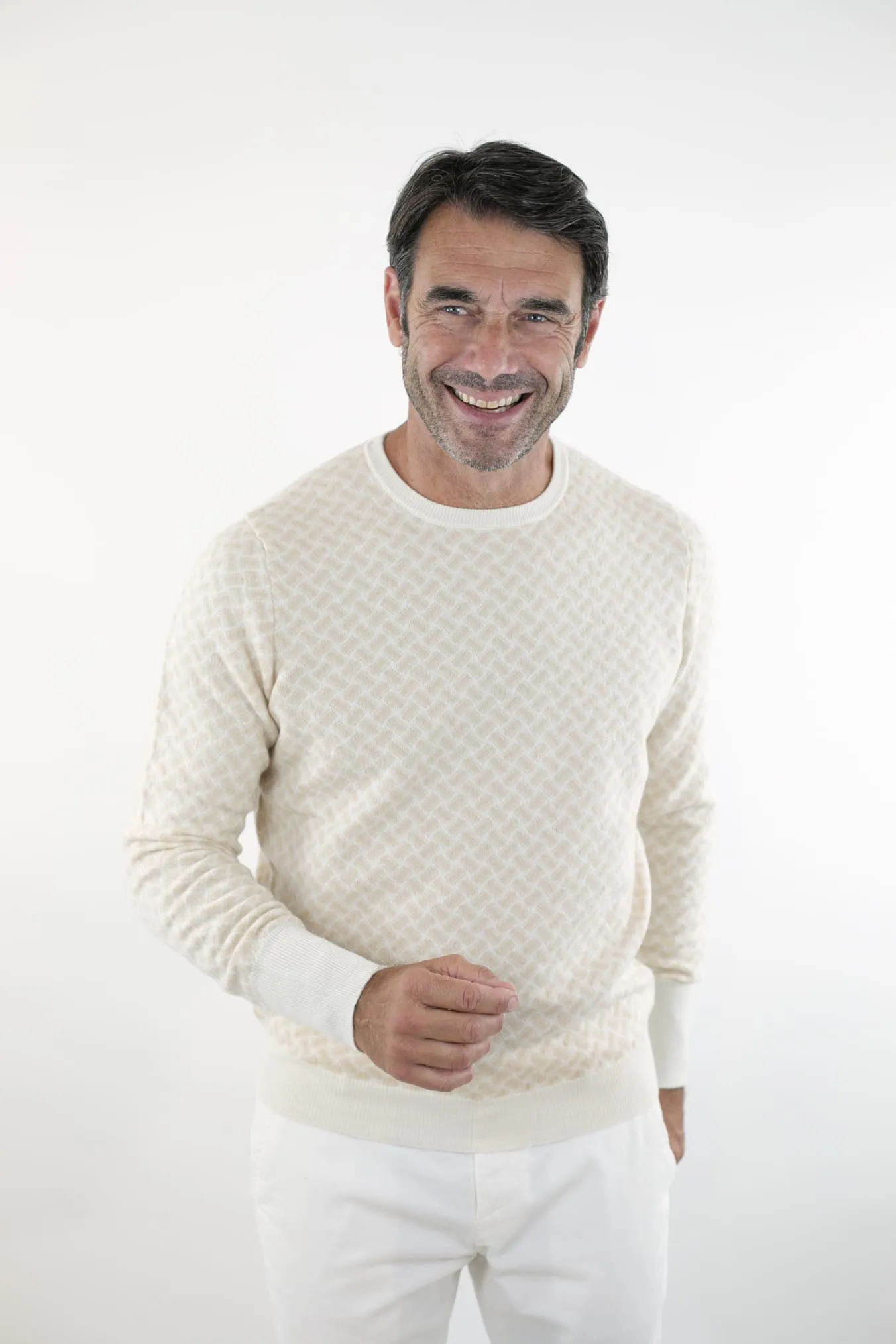 DRUMOHR Girocollo Jacquard Cashmere Beige Chiaro