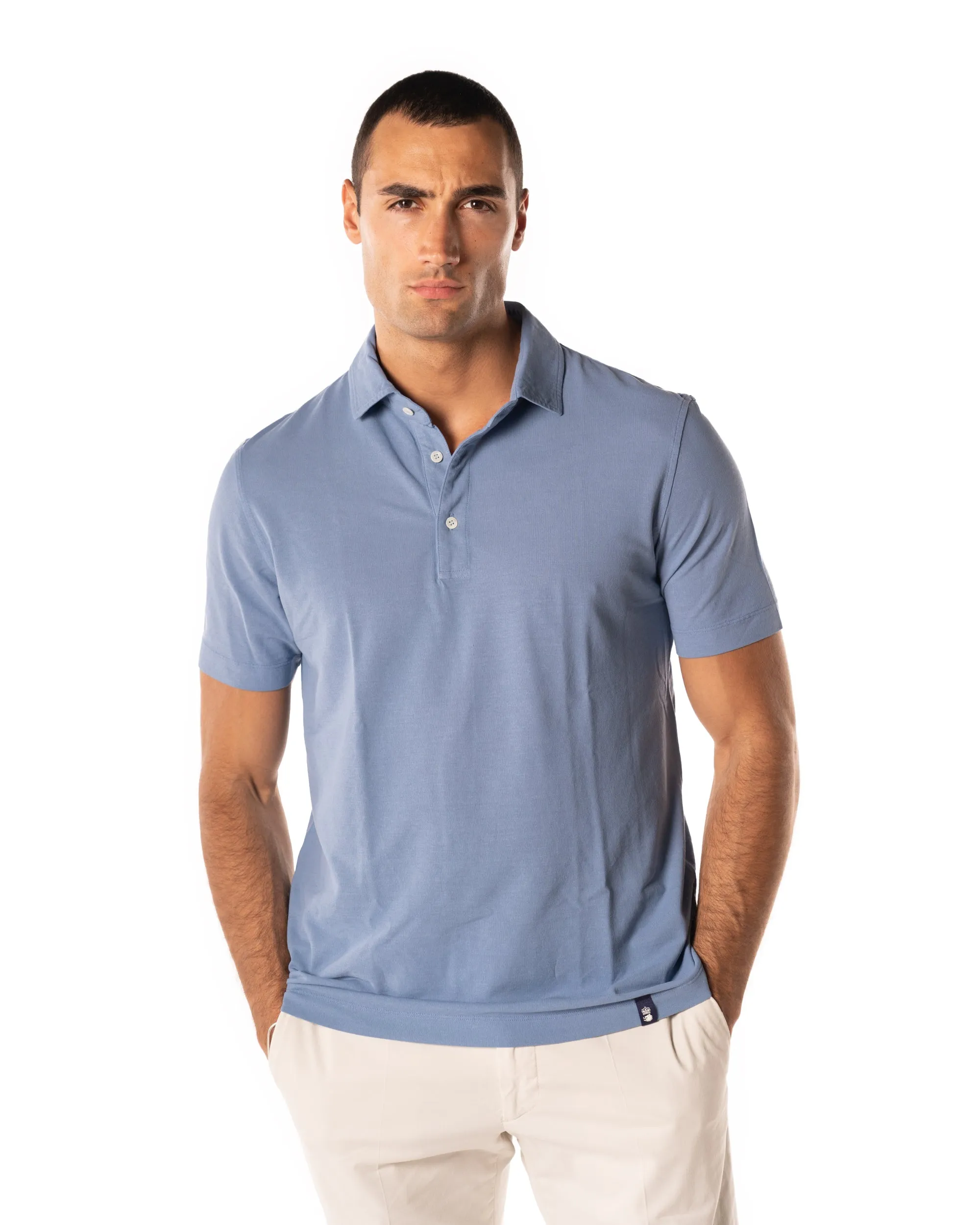 DRUMOHR Polo crepe color azzurro