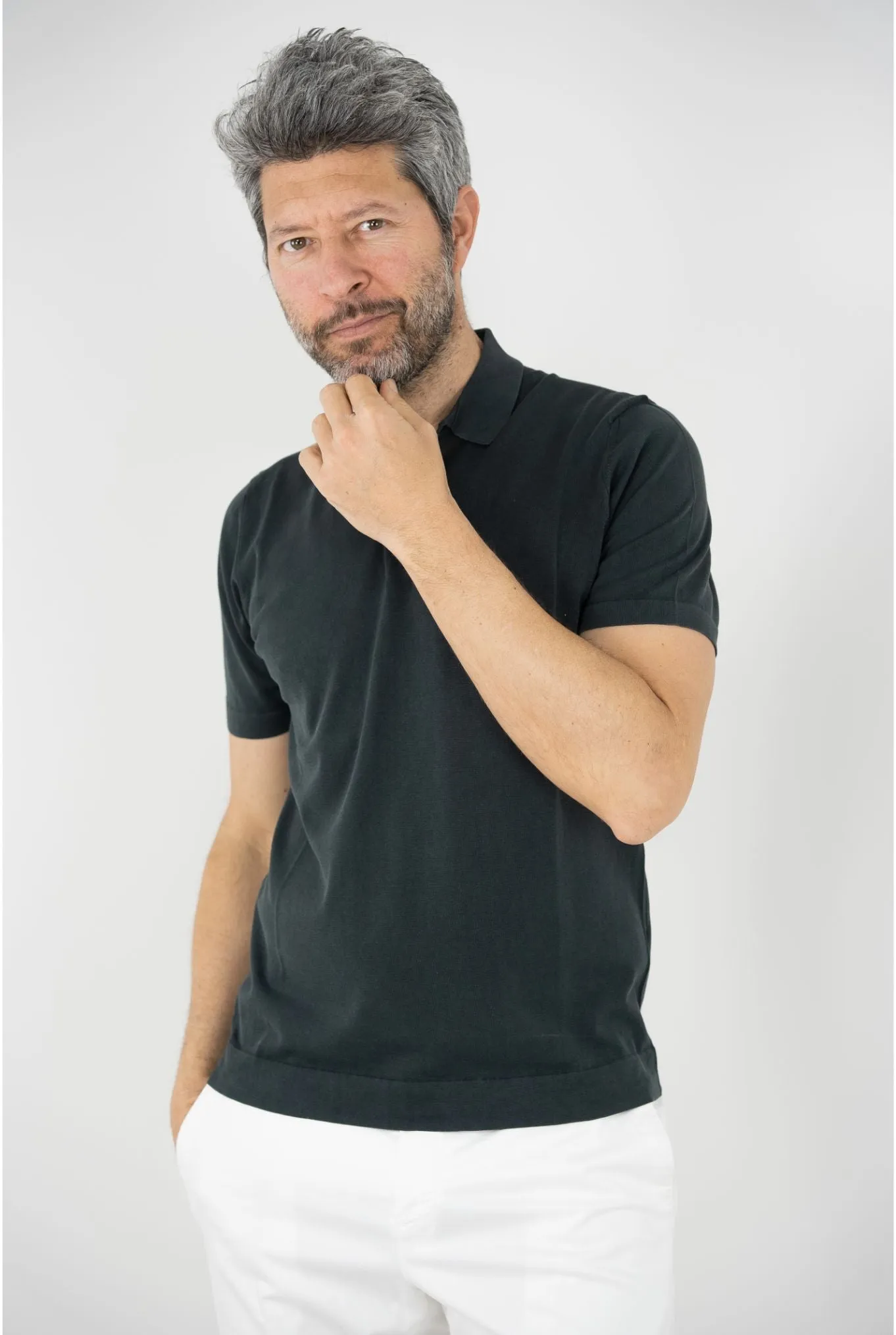 DRUMOHR Polo Maniche Corte Cotone Crêpe Nero