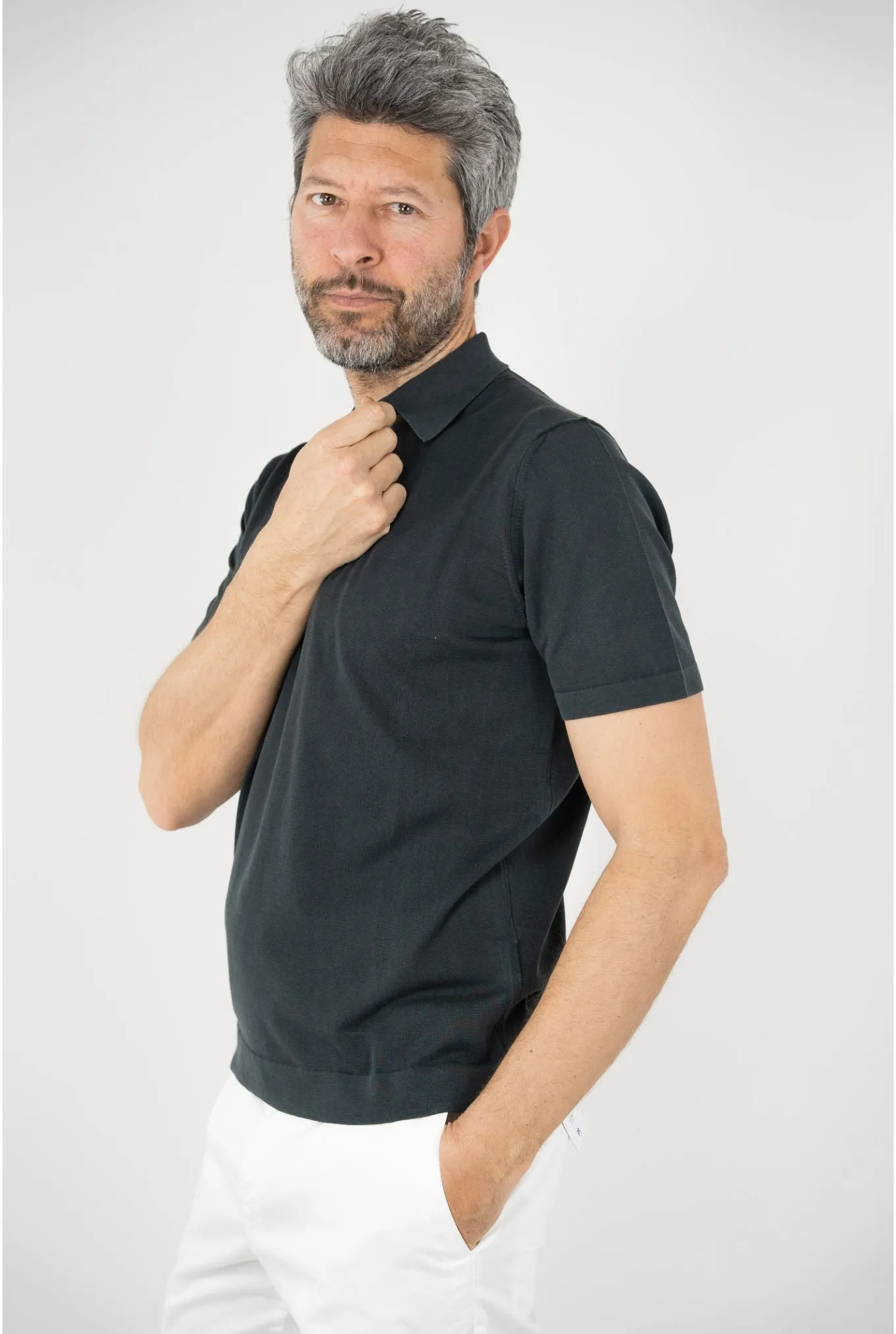 DRUMOHR Polo Maniche Corte Cotone Crêpe Nero