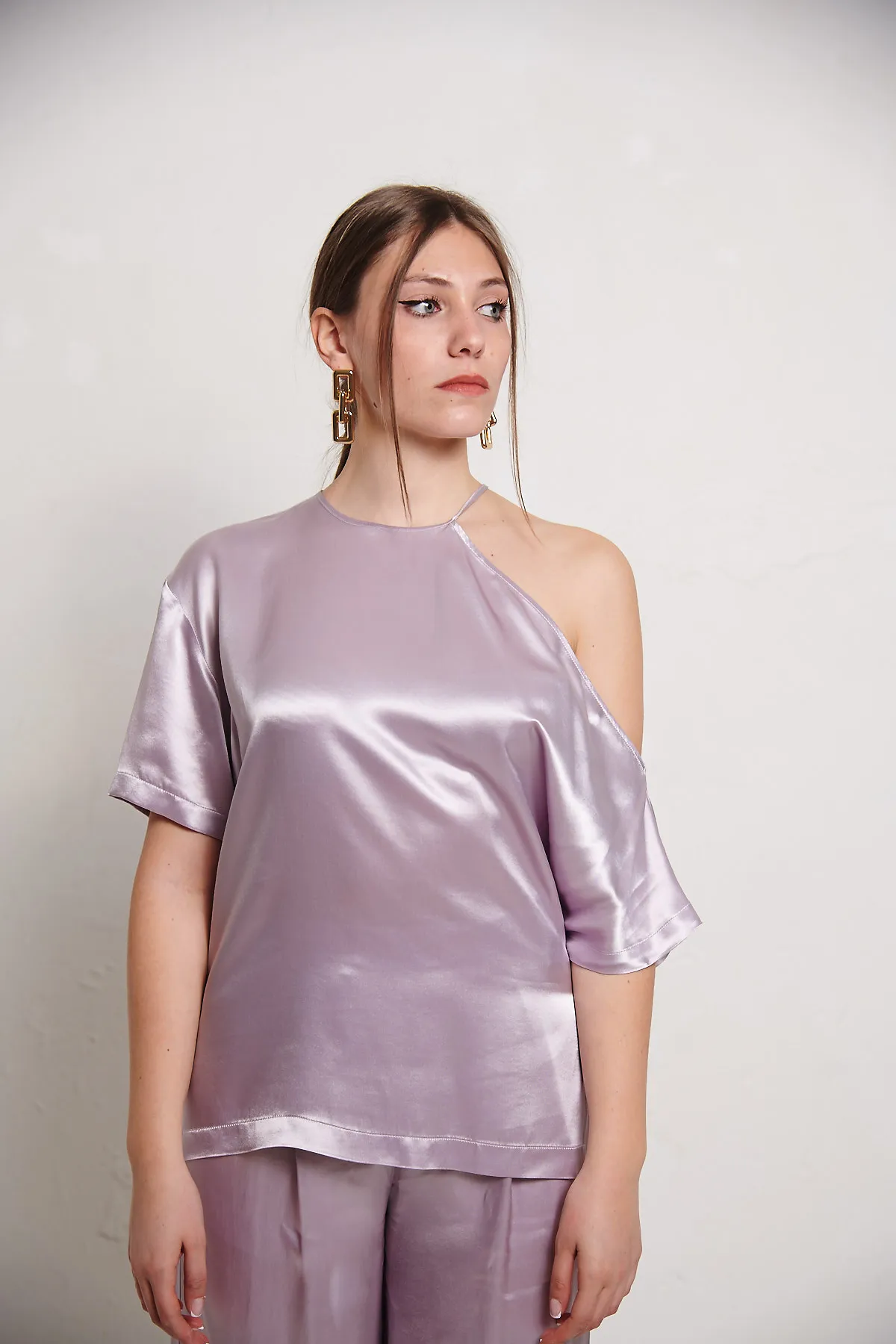 Erika Cavallini Blusa in raso Lilla con cut-out sulla spalla
