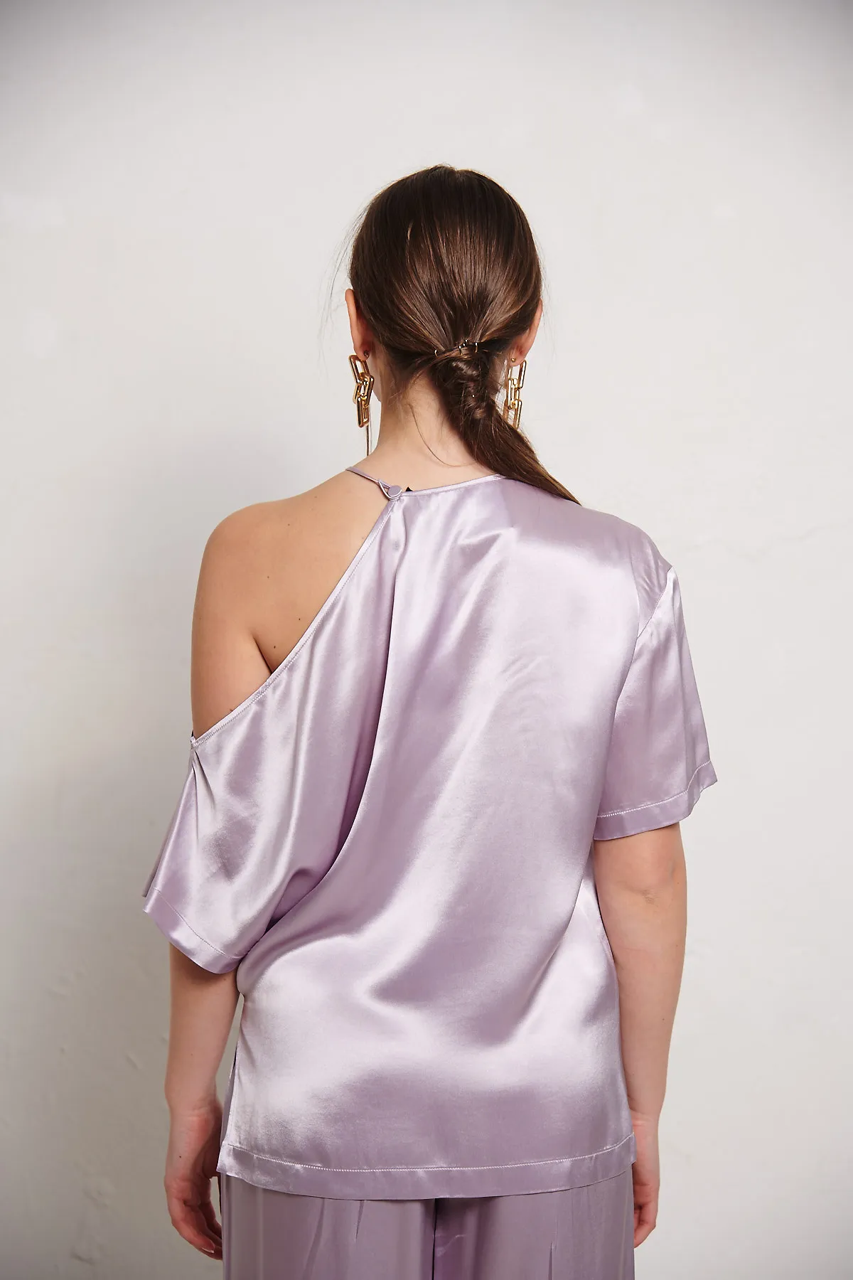 Erika Cavallini Blusa in raso Lilla con cut-out sulla spalla