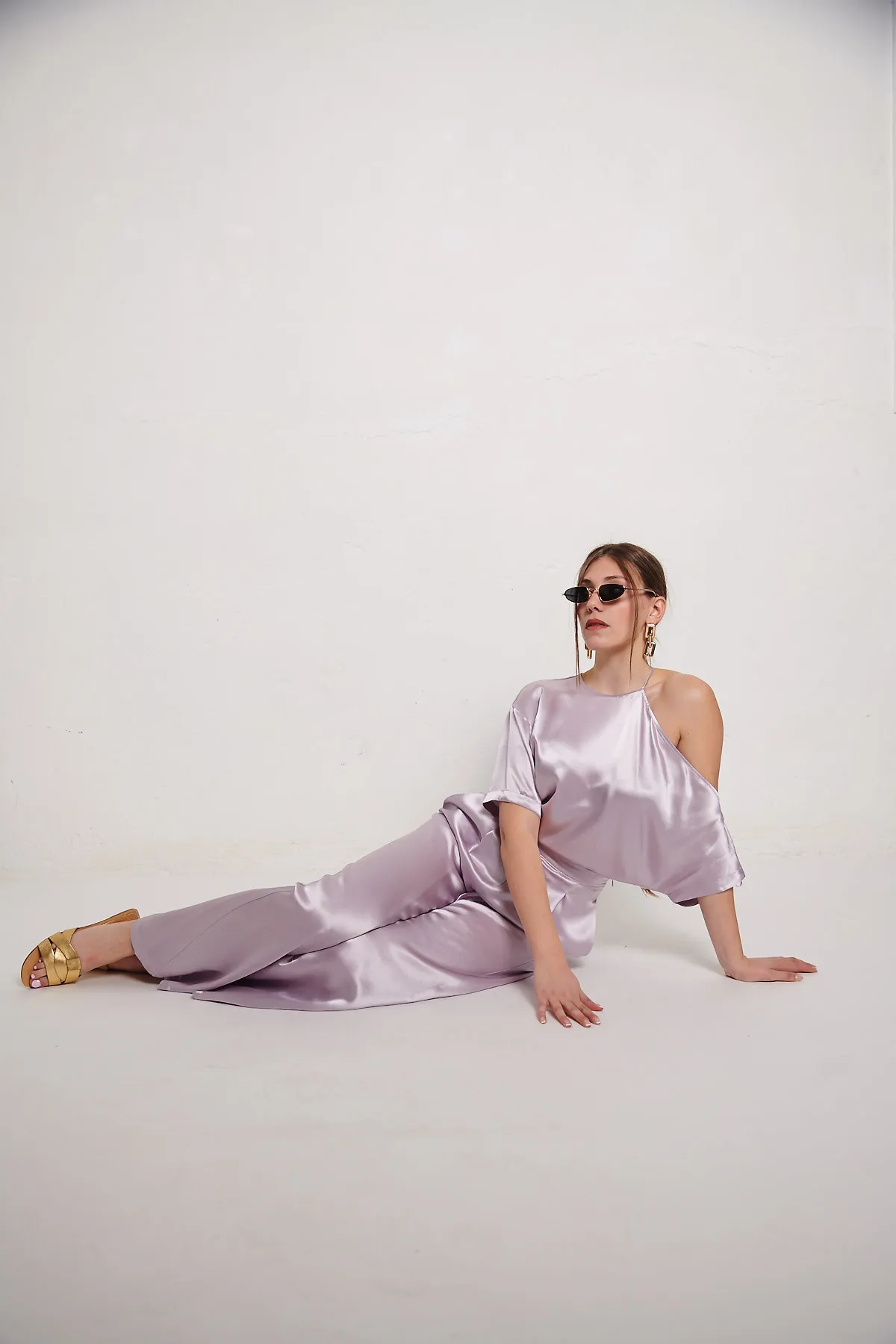 Erika Cavallini Blusa in raso Lilla con cut-out sulla spalla