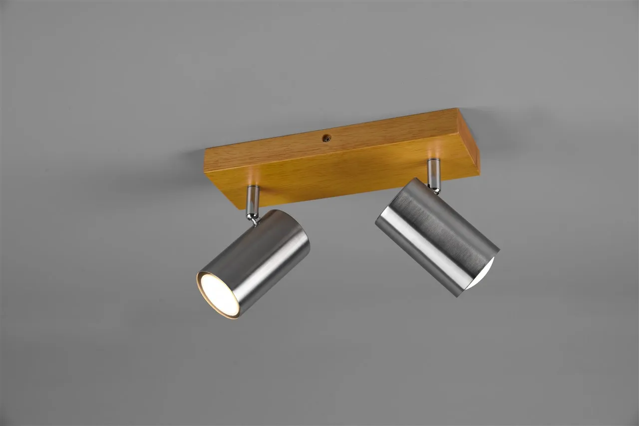 Faretto Marley Base Legno 2 Spot GU10 Nichel L26 cm Trio Lighting