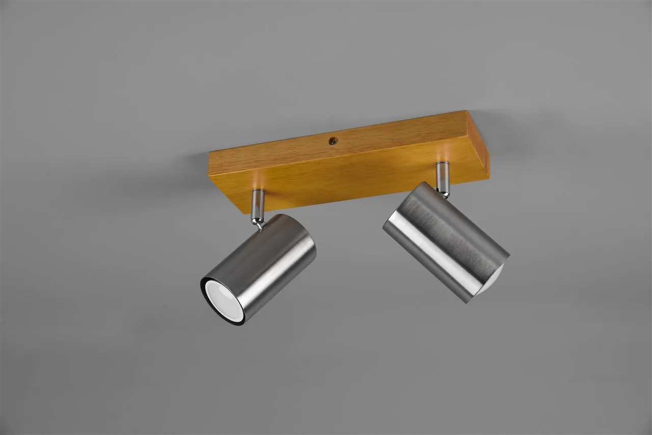 Faretto Marley Base Legno 2 Spot GU10 Nichel L26 cm Trio Lighting