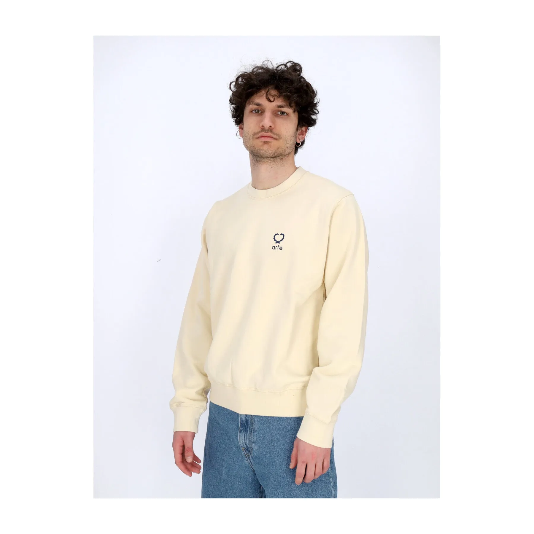 Felpa Leggera Girocollo Uomo Carlos Small Heart Crewneck Cream