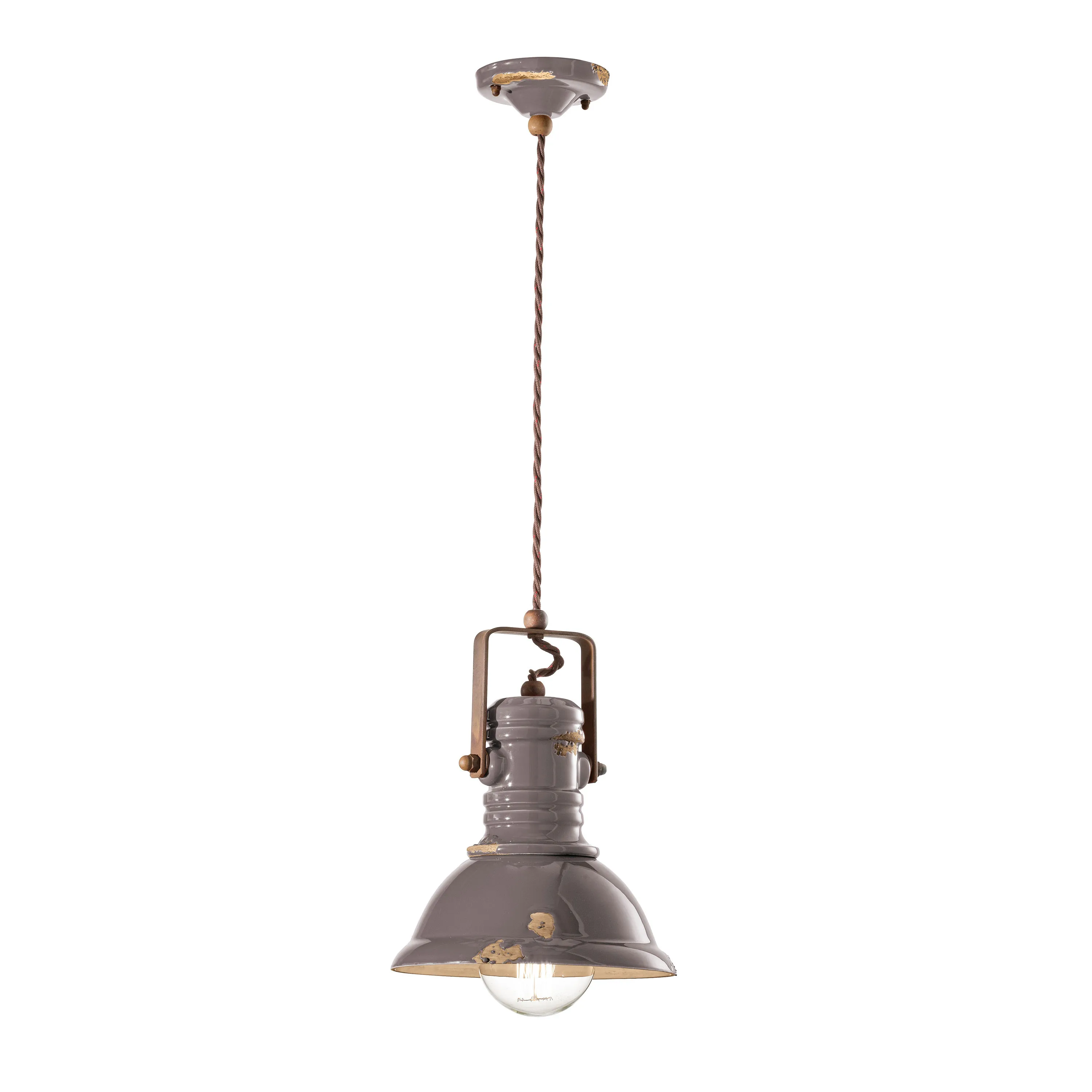 FerroLuce  Lampada a sospensione piccola in stile industrial con diffusore in ceramica Industrial - 53W