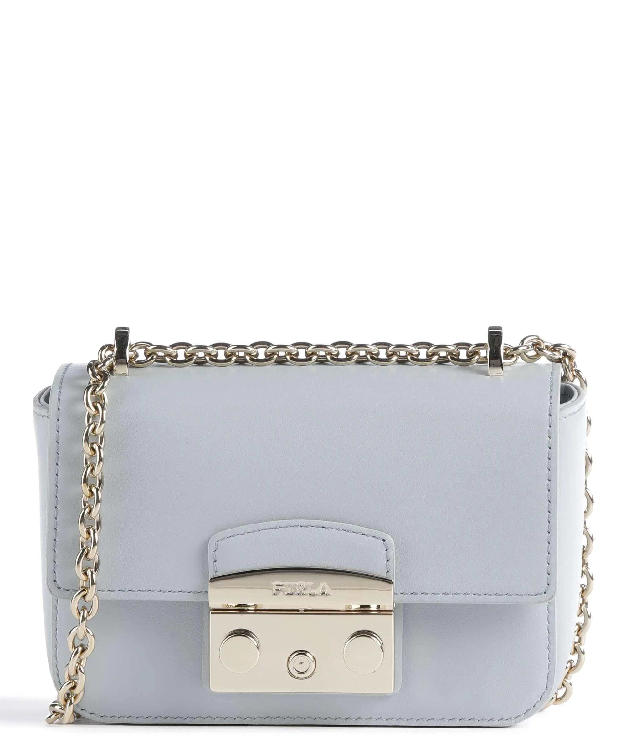  Furla Metropolis Mini Borsa a spalla pelle a grana fine blu chiaro  