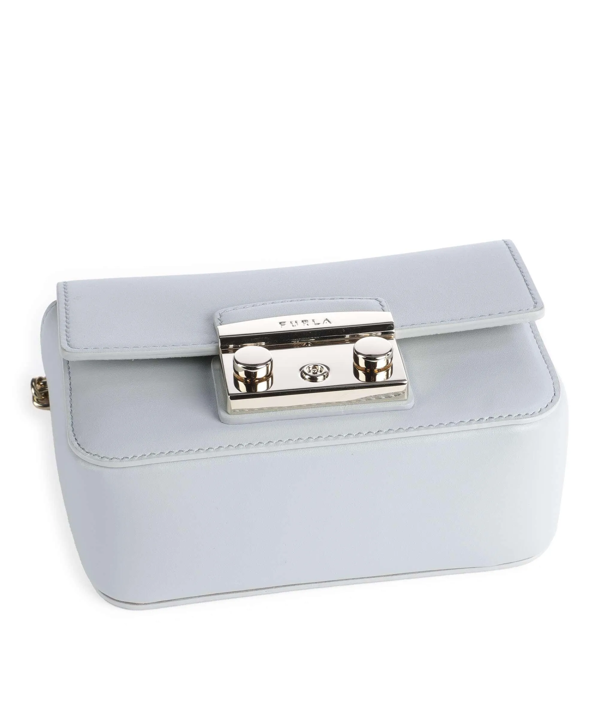  Furla Metropolis Mini Borsa a spalla pelle a grana fine blu chiaro  