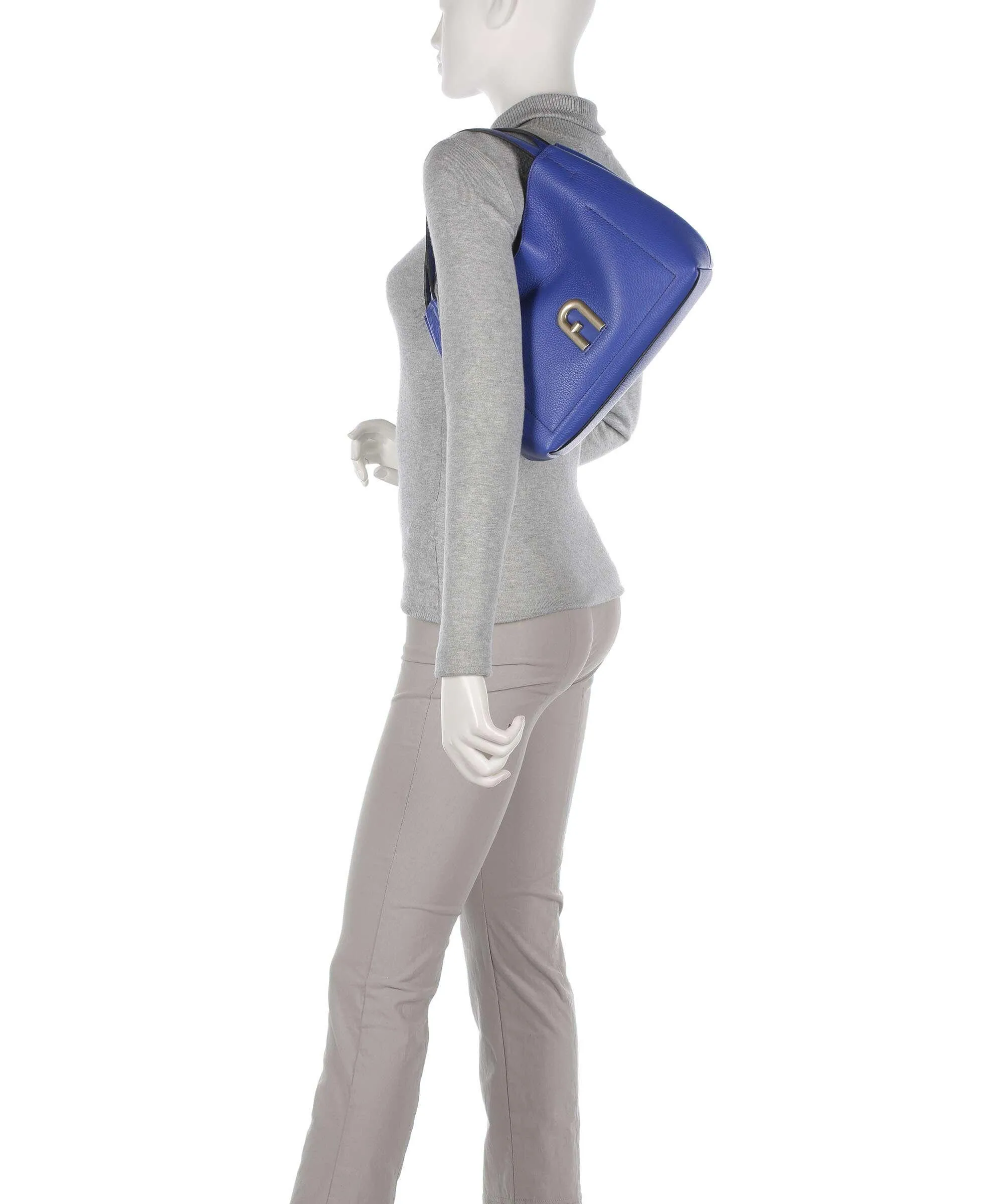  Furla Primula S Borsa hobo pelle granulata blu  