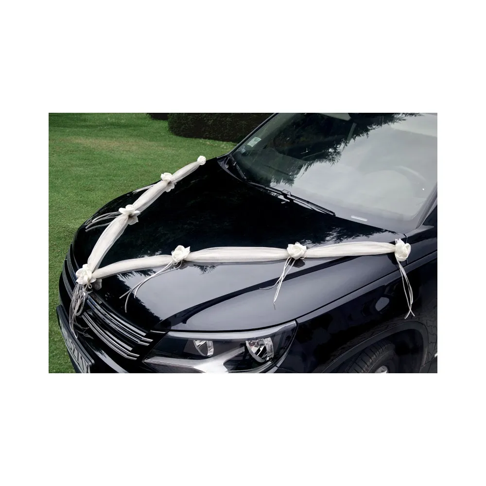 Ghirlande organza e tulle crema per decorazione auto sposi con rose misura 180 cmcf da 2 ghirlande