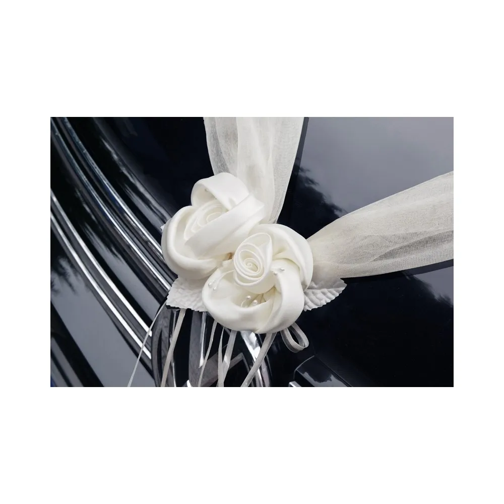 Ghirlande organza e tulle crema per decorazione auto sposi con rose misura 180 cmcf da 2 ghirlande