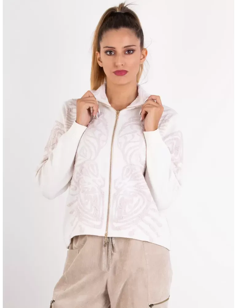 Giacca jacquard 3D lana cashmere panna e rosa Tricot Chic