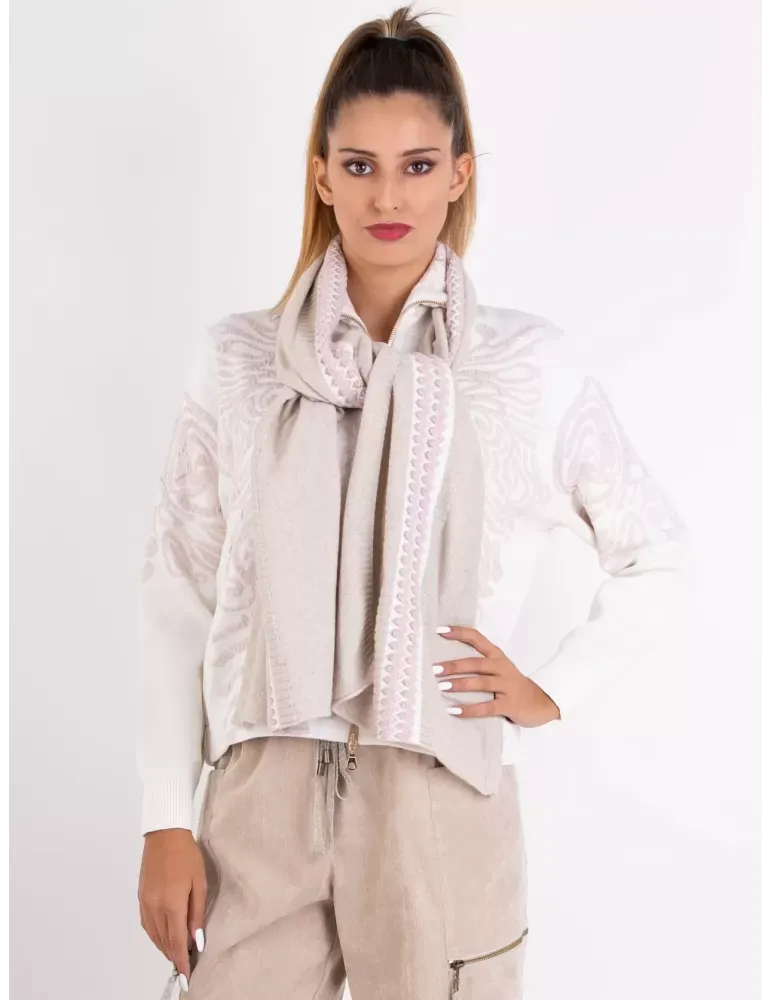 Giacca jacquard 3D lana cashmere panna e rosa Tricot Chic