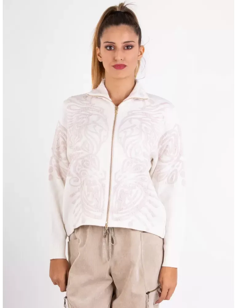 Giacca jacquard 3D lana cashmere panna e rosa Tricot Chic
