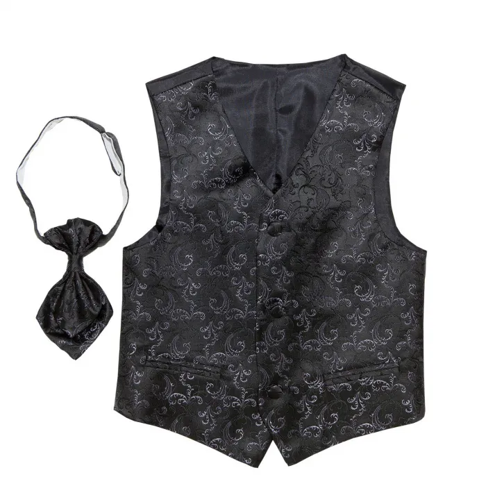 Gilet bambino nero con plastron, con Jacquard intessuto