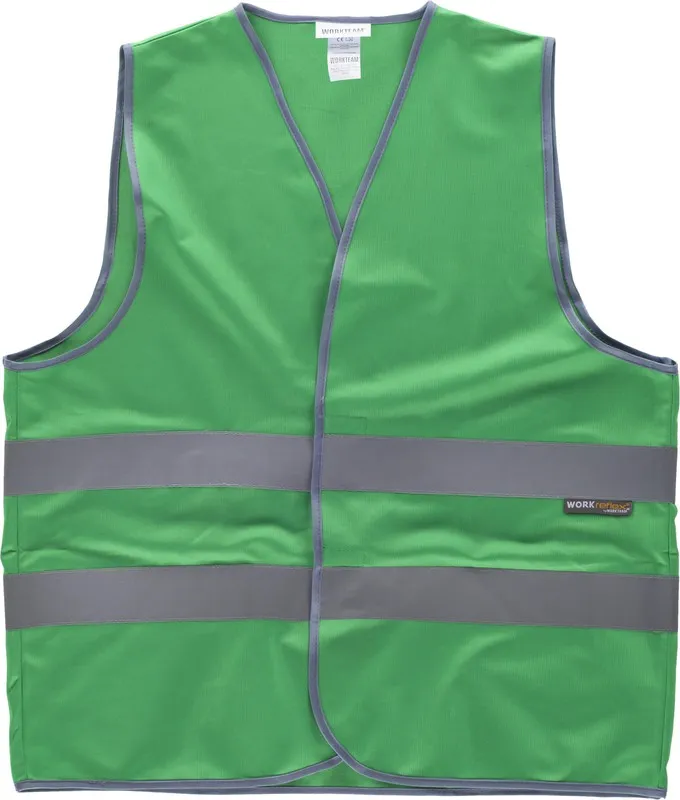 Gilet con chiusura in velcro regolabile e nastri riflettenti verde
