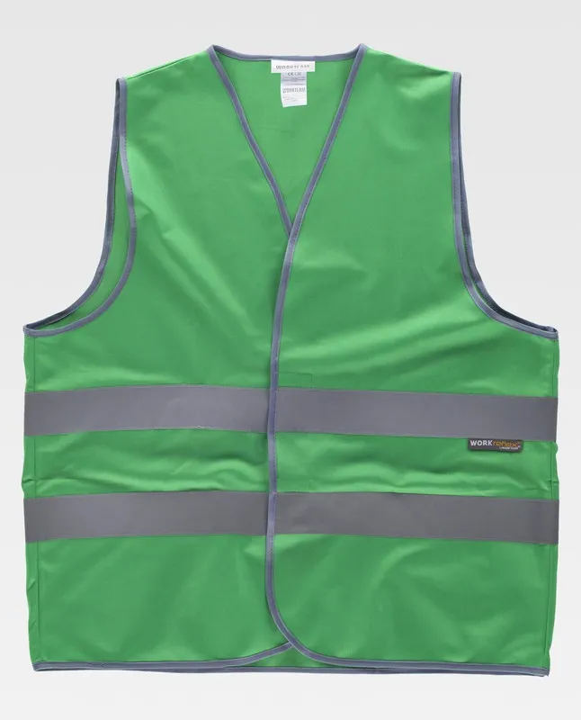 Gilet con chiusura in velcro regolabile e nastri riflettenti verde