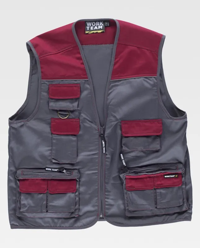 Gilet linea 8 tipo safari combinato, multitasche, profili riflettenti marrone rossiccio