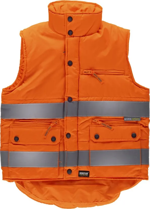 Gilet multitasche ad alta visibilità con nastri riflettenti Arancione AV