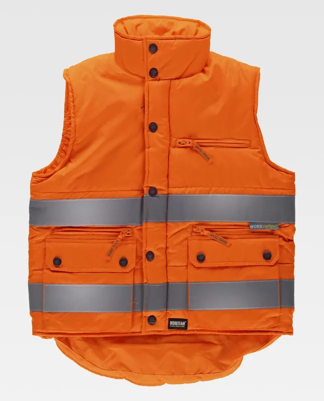 Gilet multitasche ad alta visibilità con nastri riflettenti Arancione AV