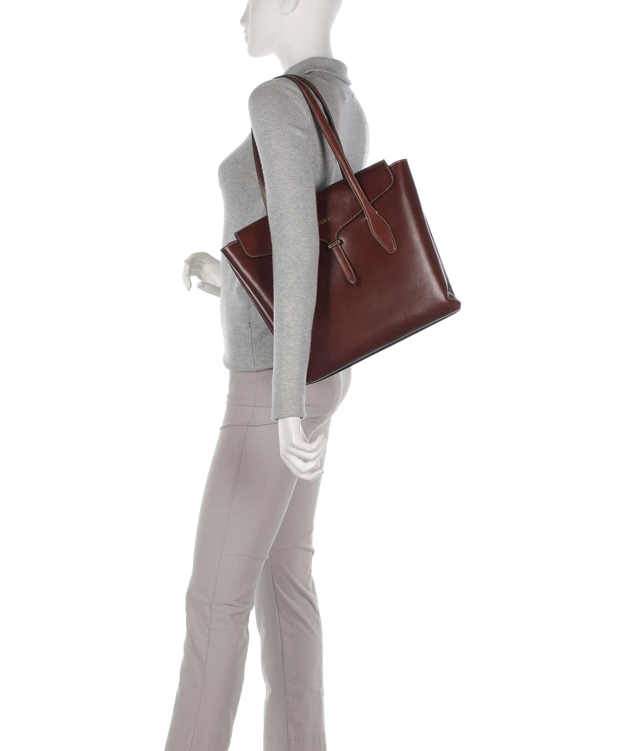  Giudi Borsa shopper pelle di vacchetta finemente grana marrone  