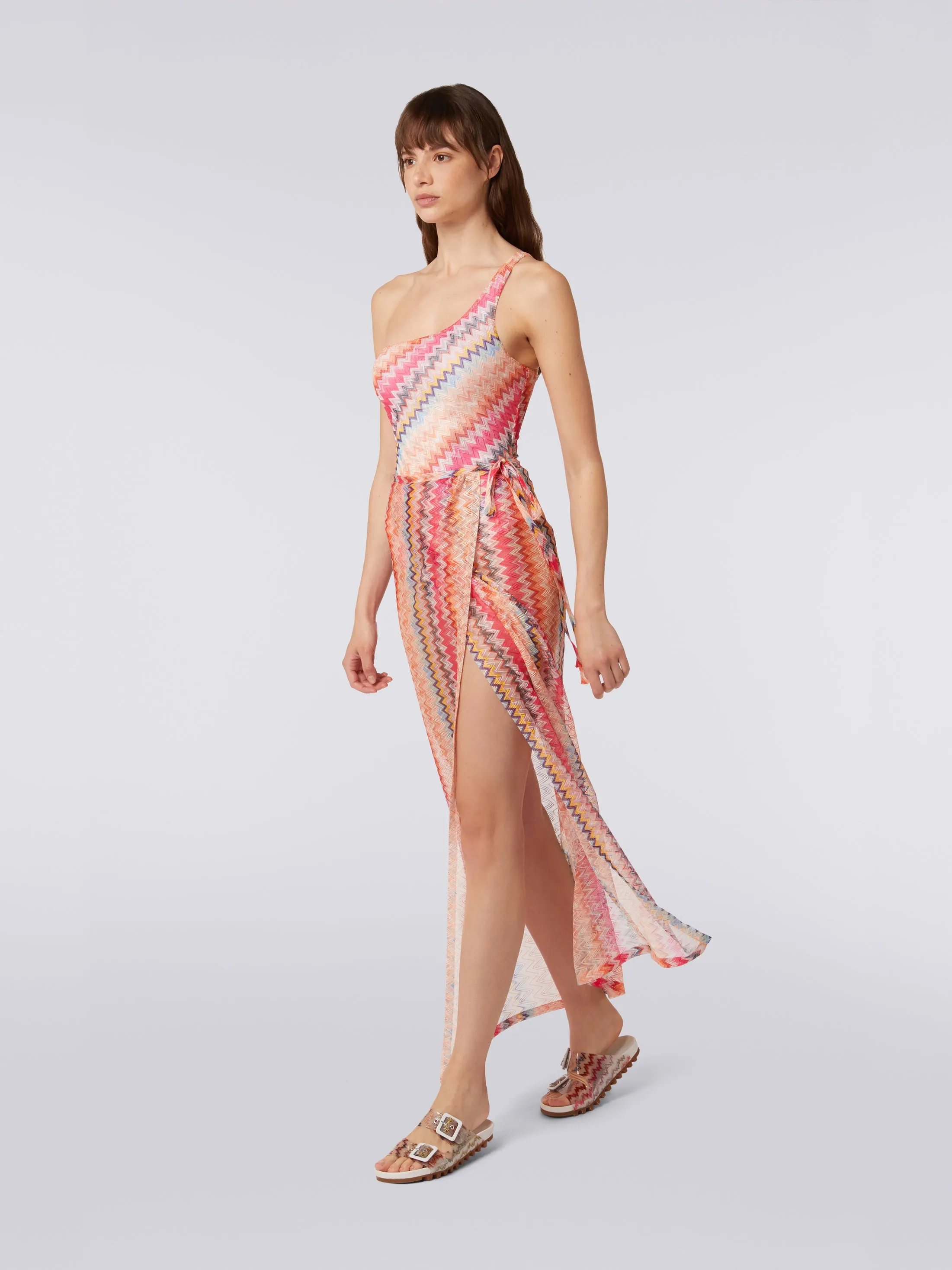 Gonna lunga copricostume in tulle chevron