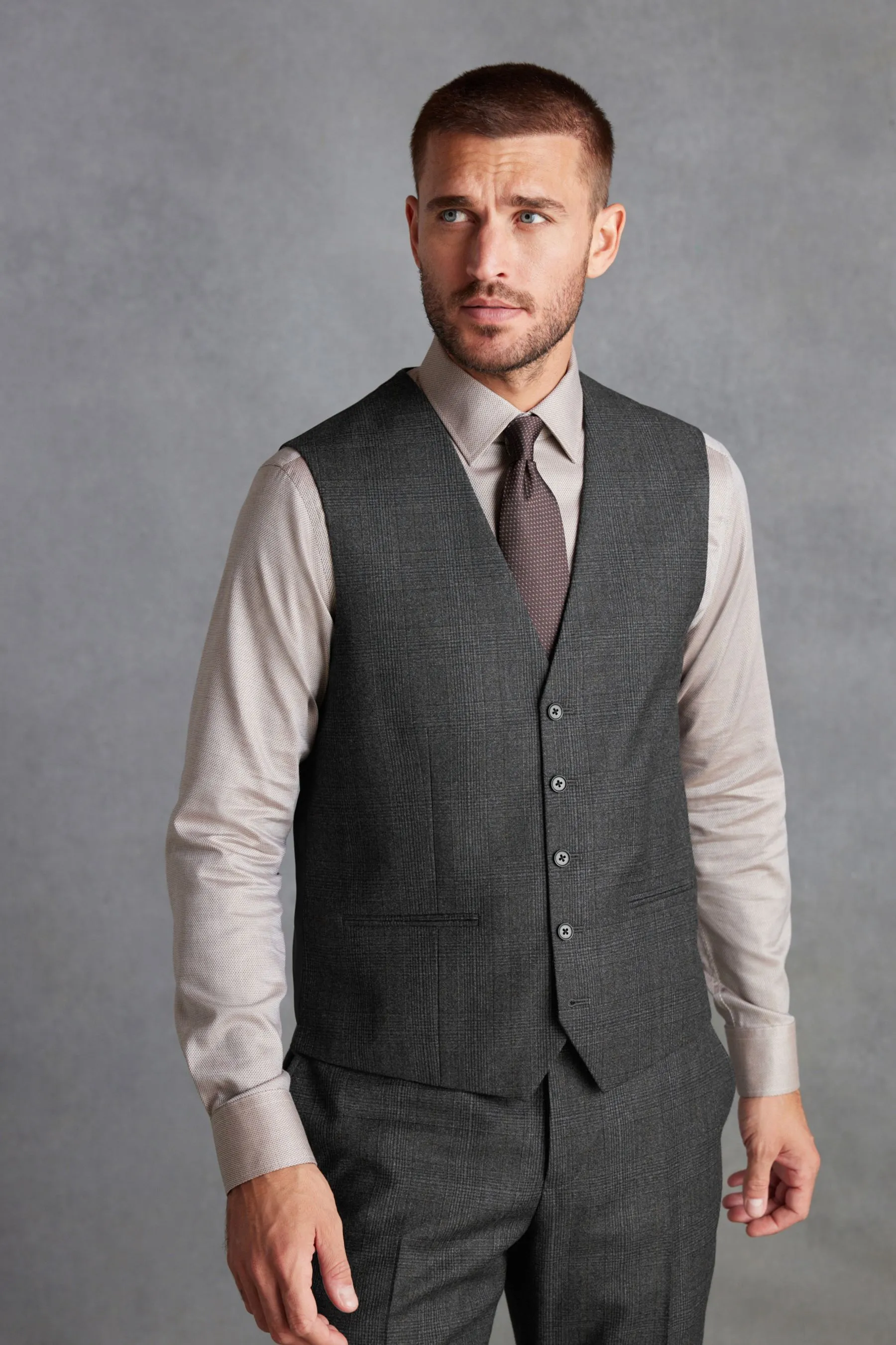 Grigio antracite  - Regular - Fit Signature TG di Fabio - Gilet A quadri in tessuto italiano