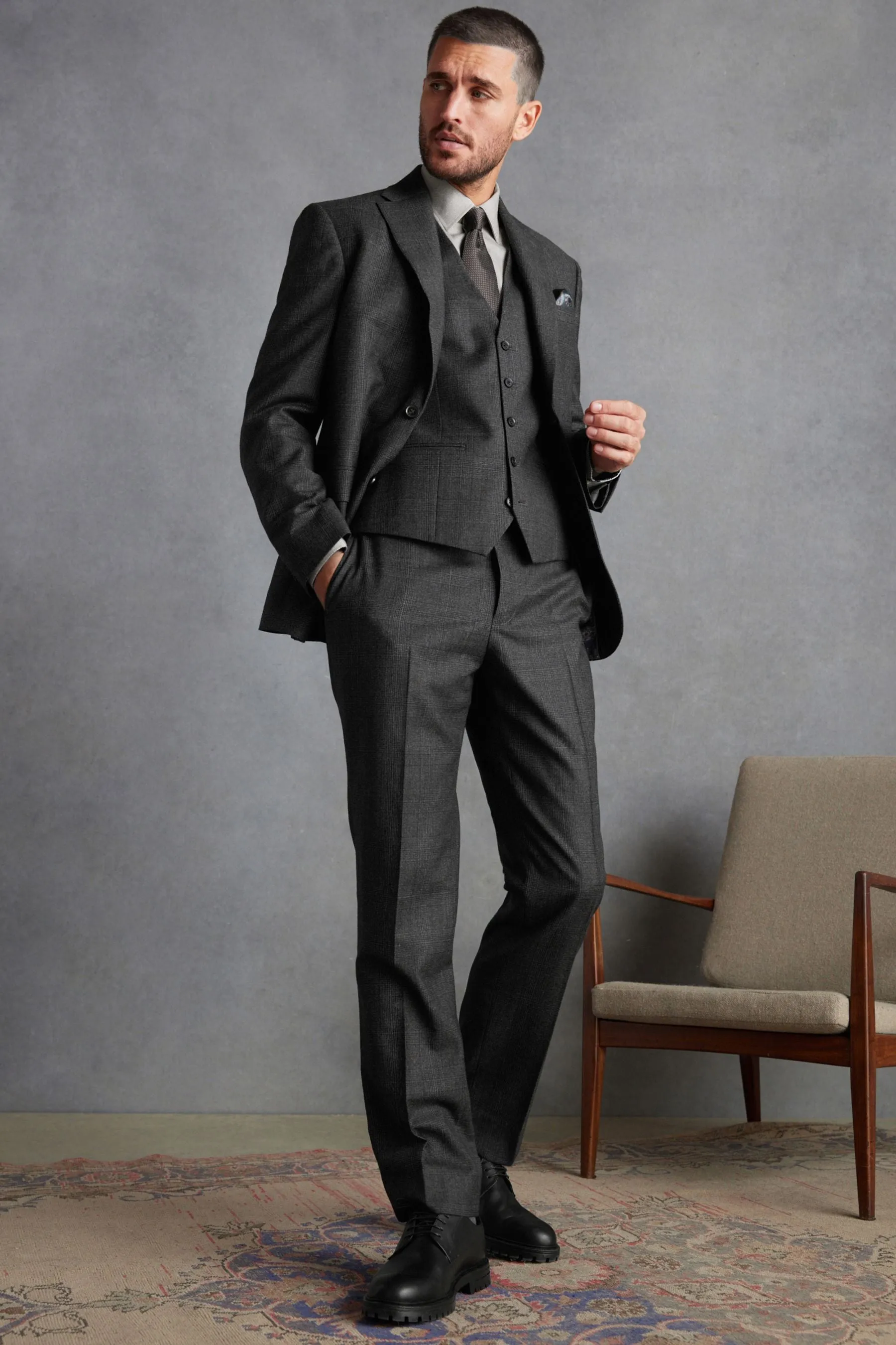 Grigio antracite  - Regular - Fit Signature TG di Fabio - Gilet A quadri in tessuto italiano