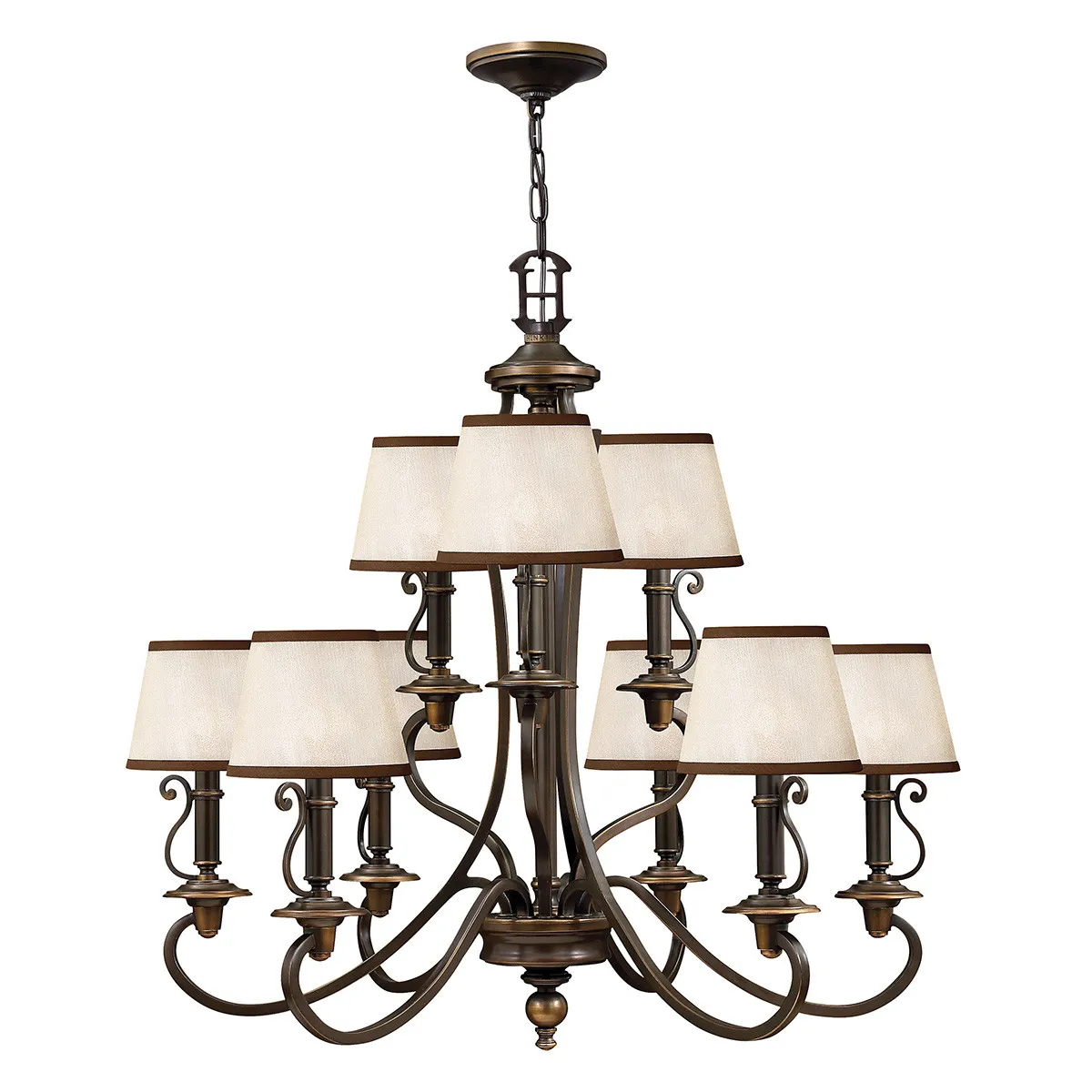 Hinkley  Lampadario rustico grande struttura in acciaio e diffusori in organza a 9 luci Plymouth - 60W