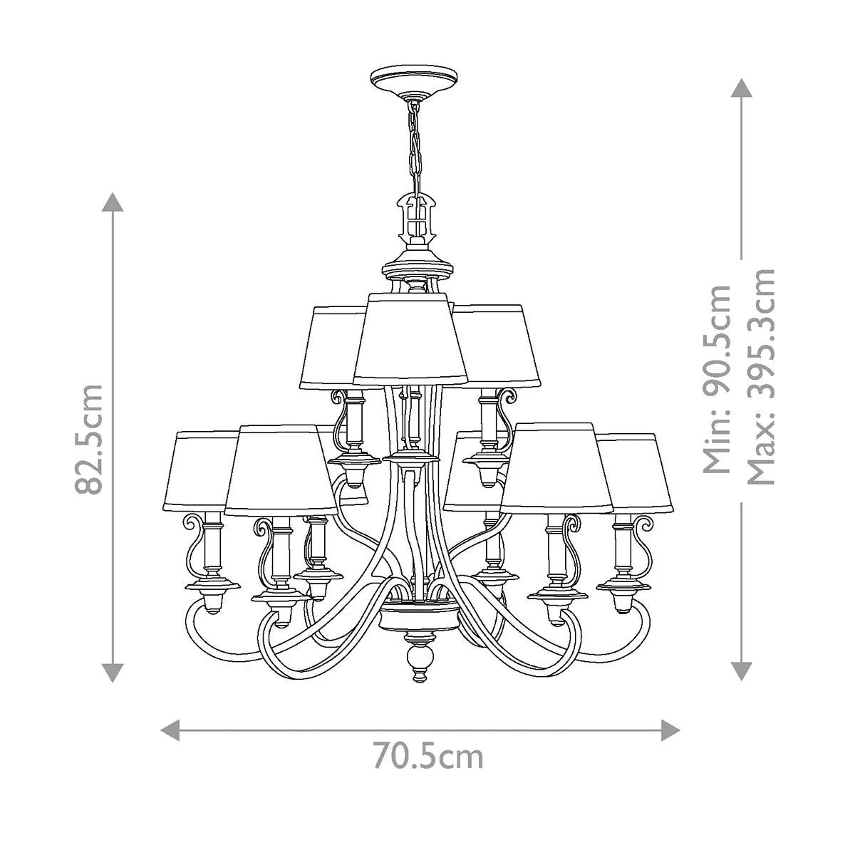 Hinkley  Lampadario rustico grande struttura in acciaio e diffusori in organza a 9 luci Plymouth - 60W