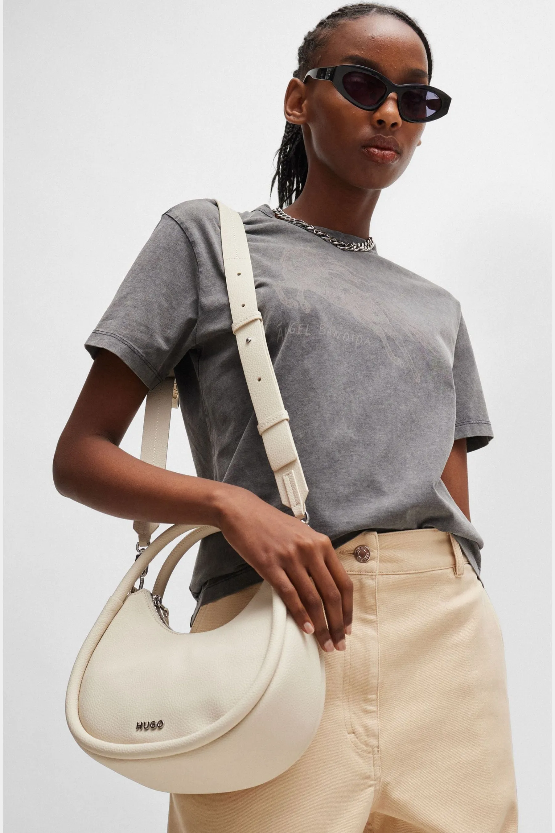 HUGO - Bianco a tracolla in pelle sintetica - Borsa con lettering con logo