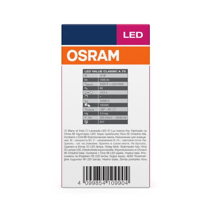 Illuminazione Osram E27 LED 10 Watt Bianco neutro 1055 Lumen