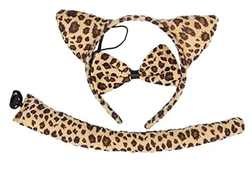 Inception Pro Infinite - Set Cerchietto Orecchie Papillon Coda da Ghepardo Leopardo Maculato Donna Uomo Bambini Unisex Travestim