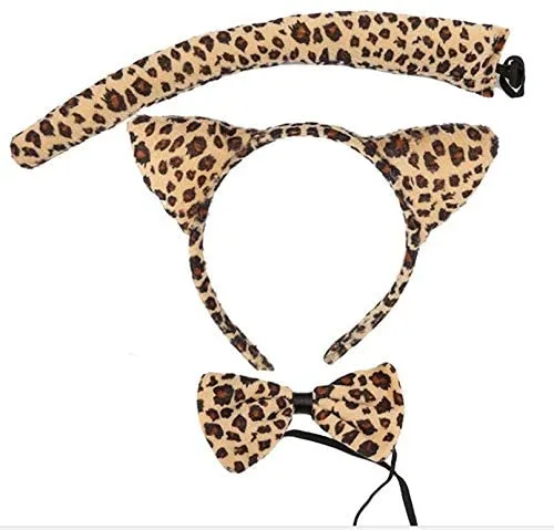Inception Pro Infinite - Set Cerchietto Orecchie Papillon Coda da Ghepardo Leopardo Maculato Donna Uomo Bambini Unisex Travestim