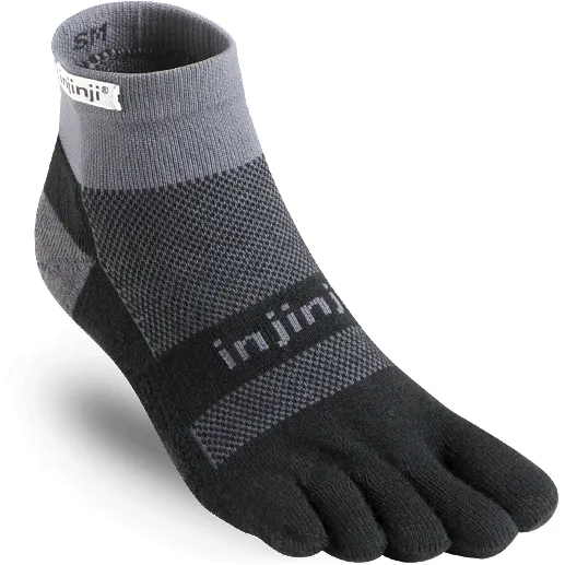 Injinji Run Midweight Mini-Crew Coolmax Gray Black - Calza Lunga Trail Unisex