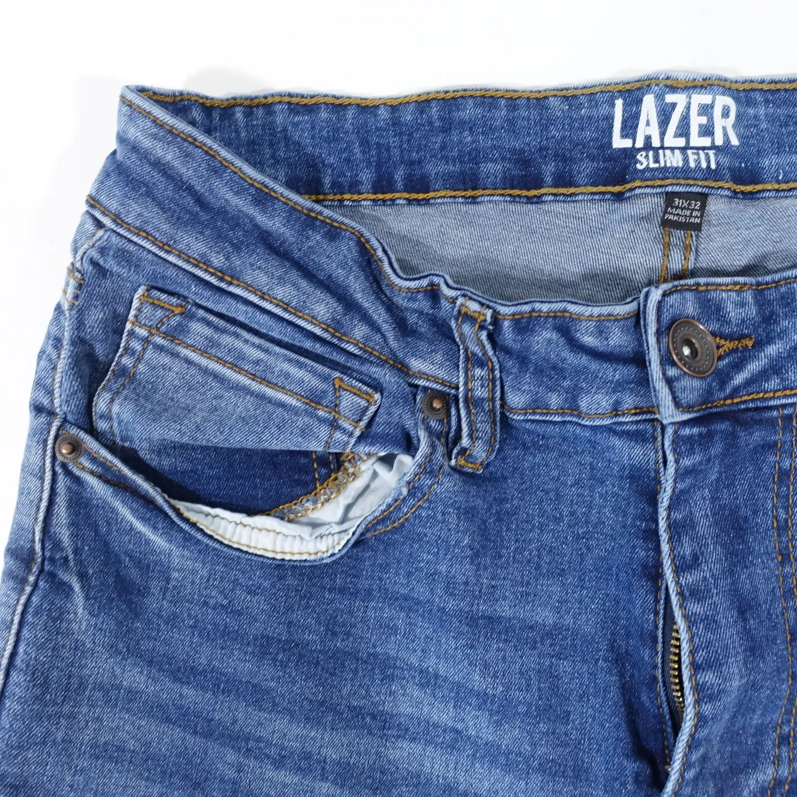 Jeans LAZER Sbiadito Azzurro 31X32 Slim Fit Elasticizzato Uomo Usato-