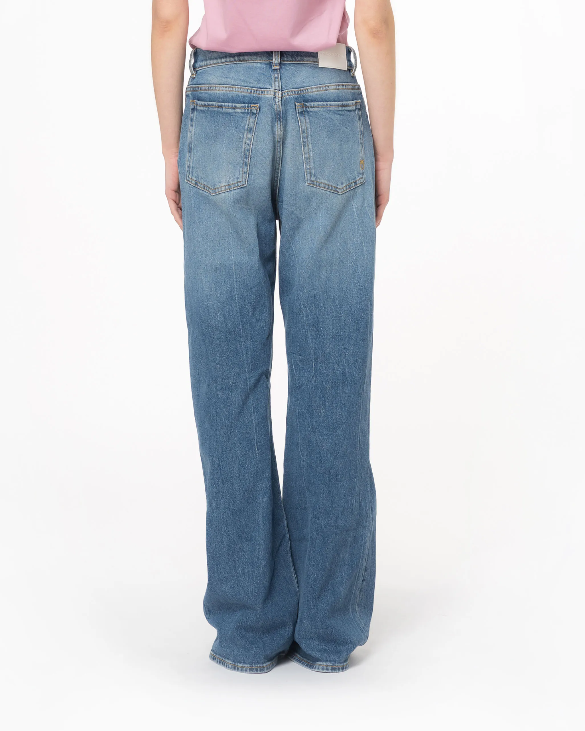 Jeans wide leg in cotone stretch blu lavaggio medio a vita bassa