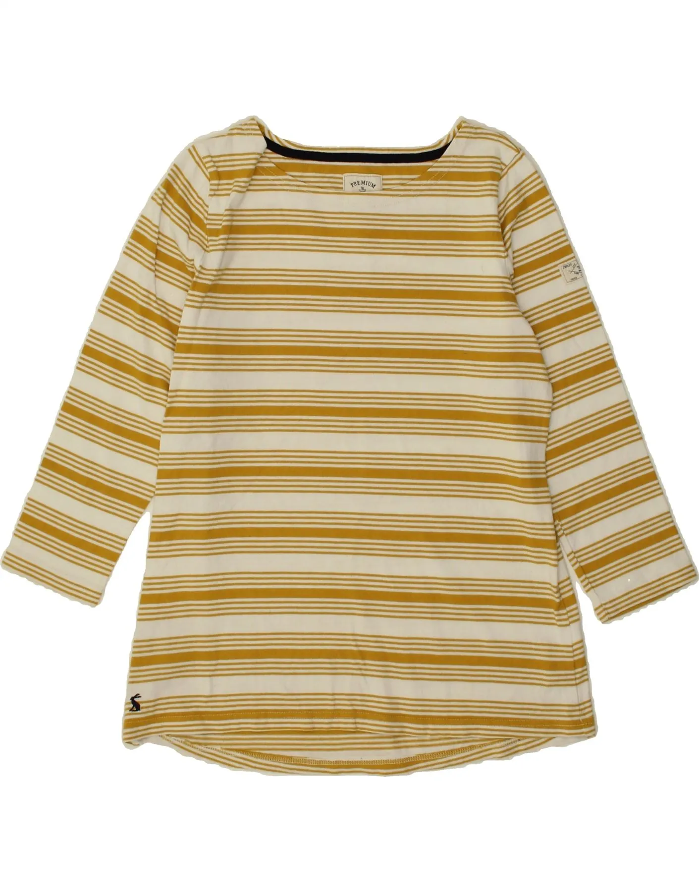 JULES Womens Top 3/4 Sleeve UK 14 Large Yellow Striped Cotton