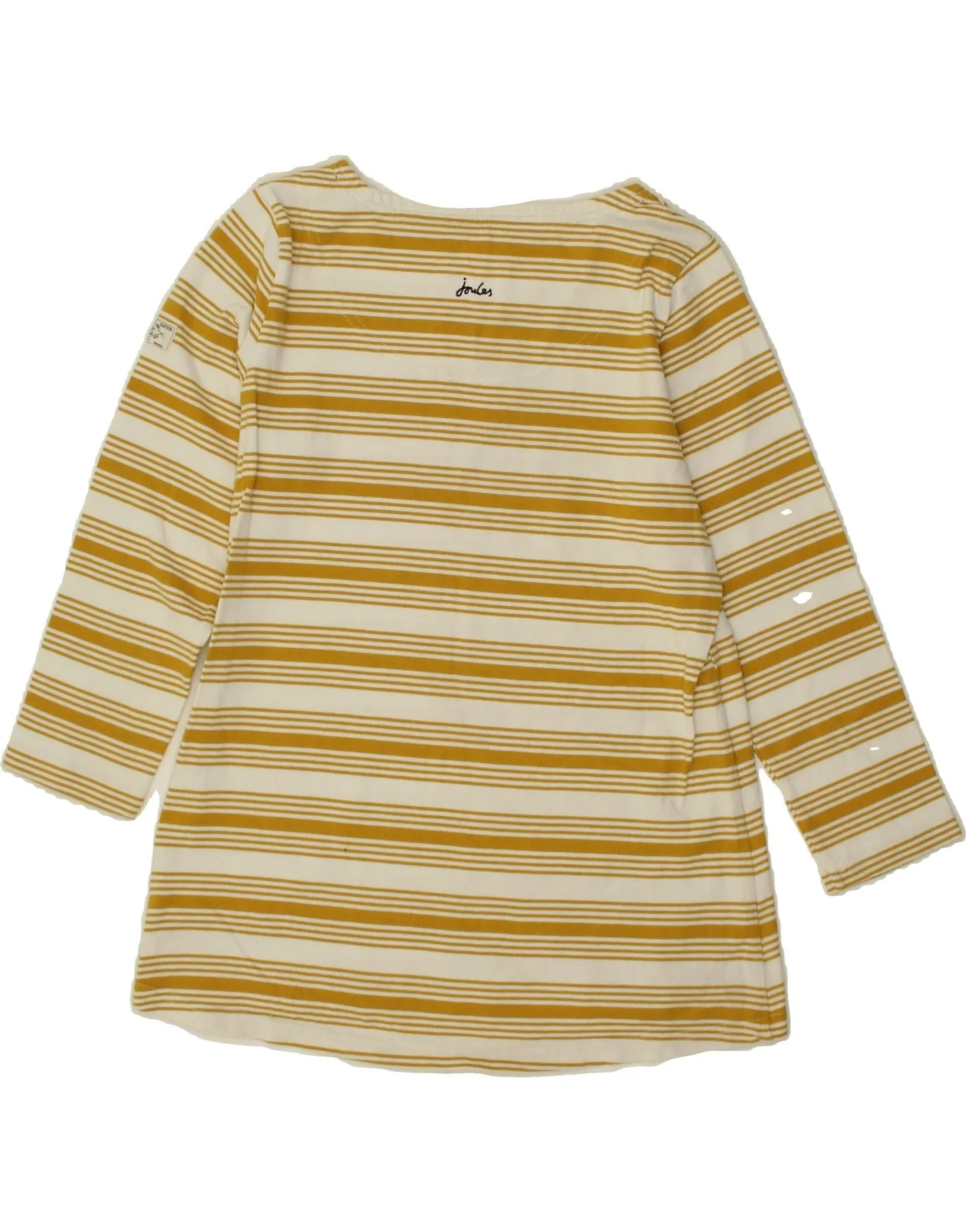 JULES Womens Top 3/4 Sleeve UK 14 Large Yellow Striped Cotton