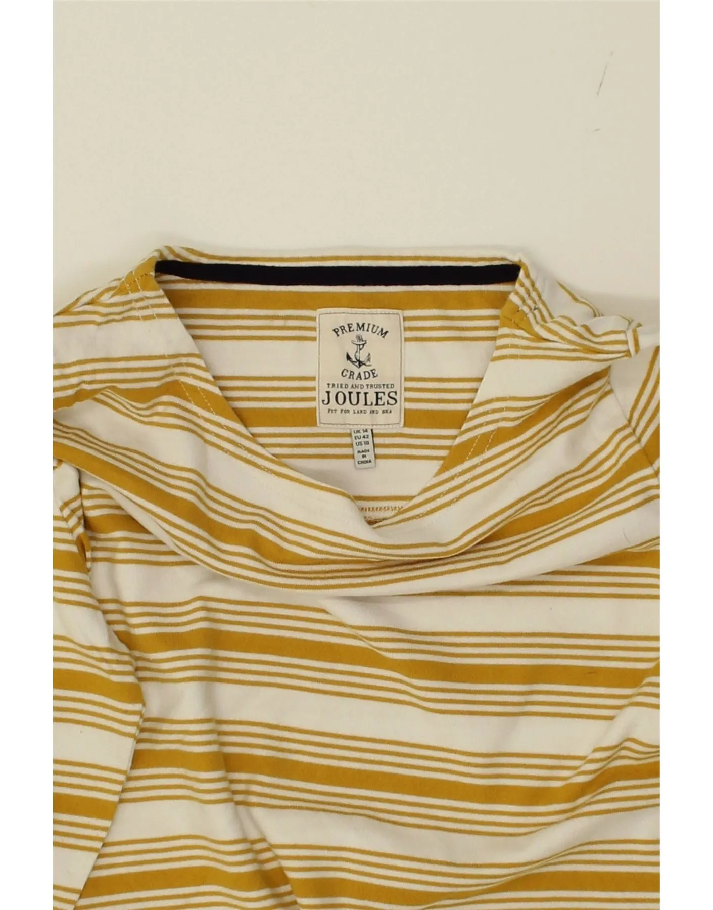JULES Womens Top 3/4 Sleeve UK 14 Large Yellow Striped Cotton