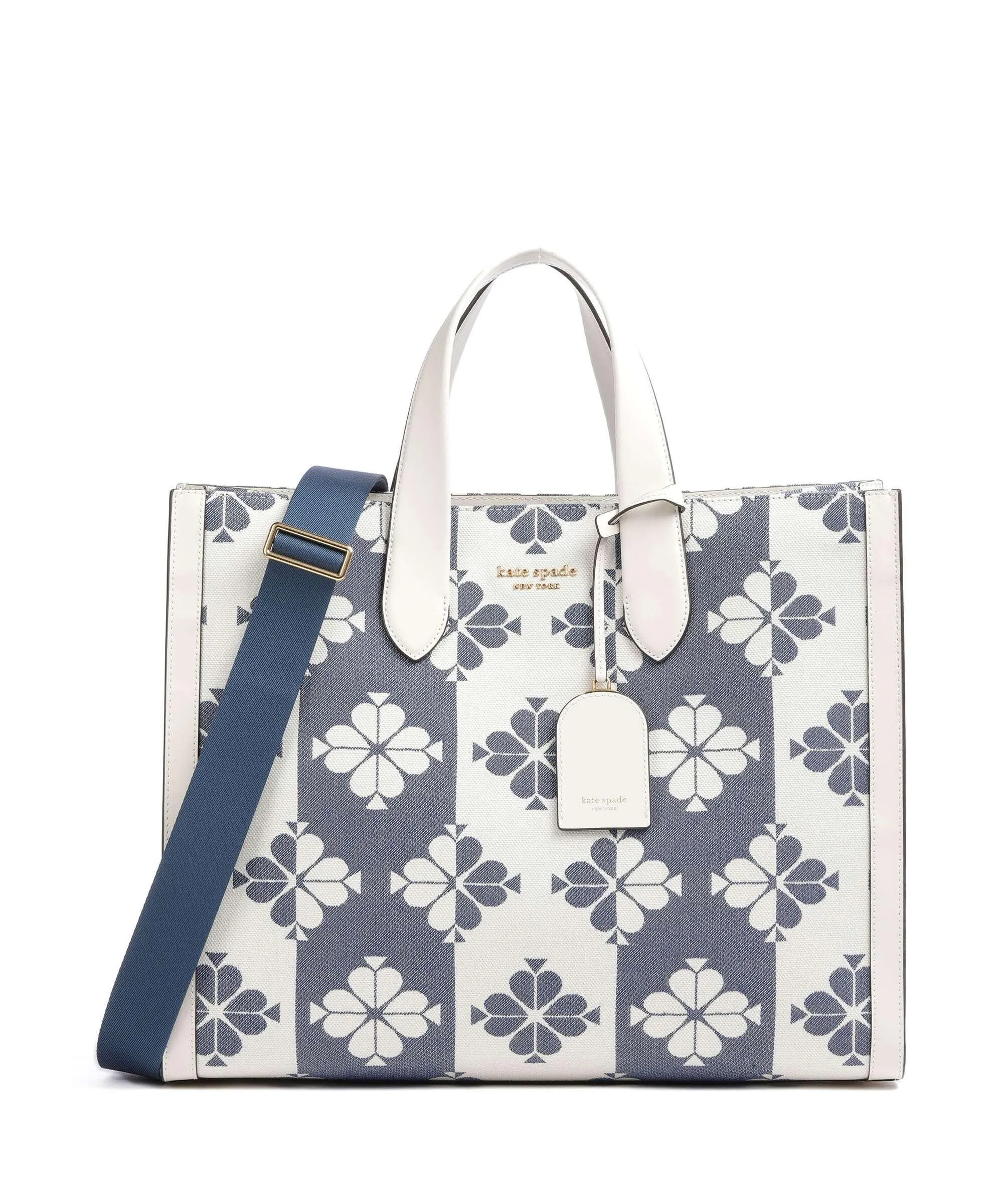  Kate Spade New York Spade Flower Jacquard Borsa a mano tela bianco/blu  