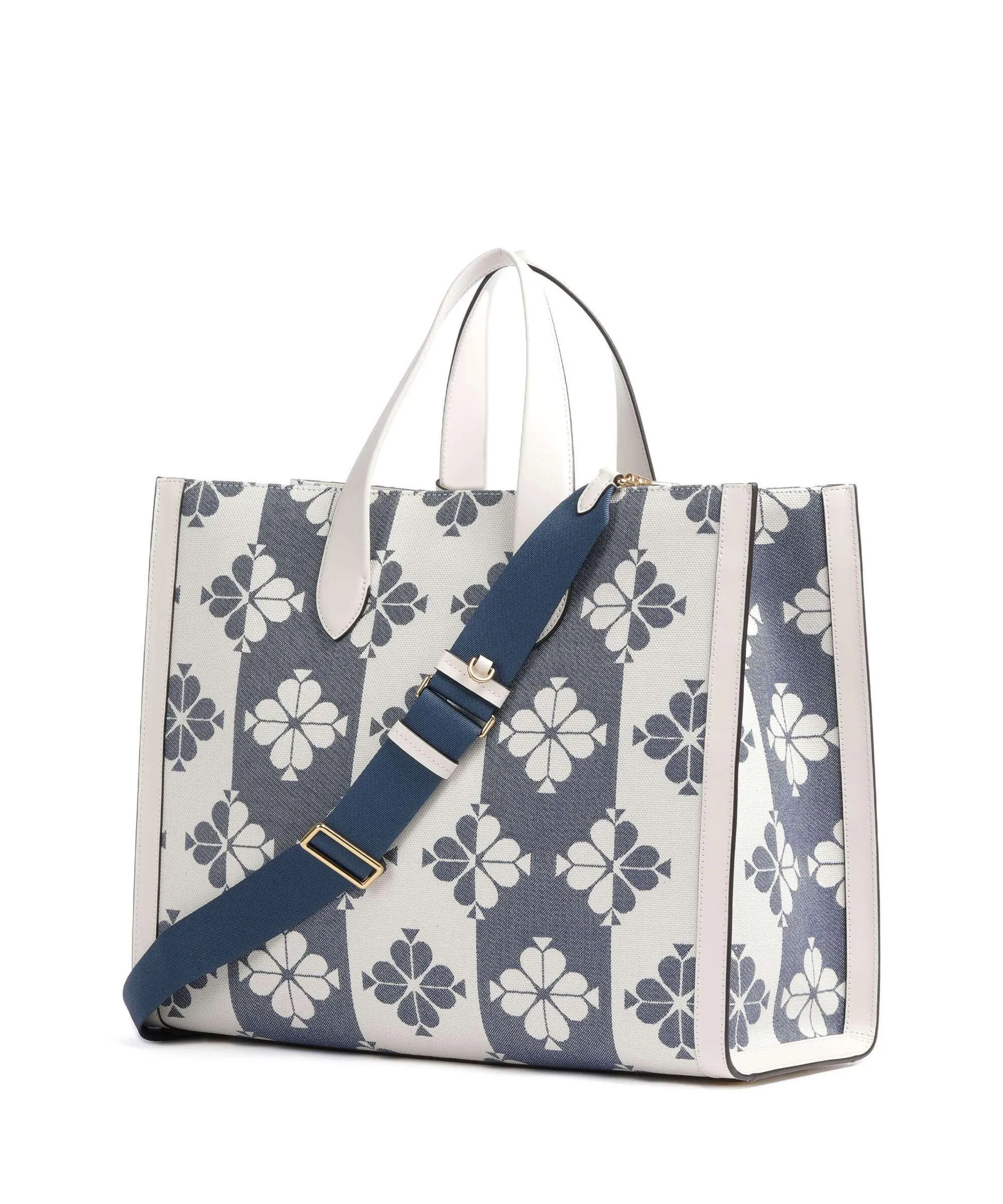  Kate Spade New York Spade Flower Jacquard Borsa a mano tela bianco/blu  