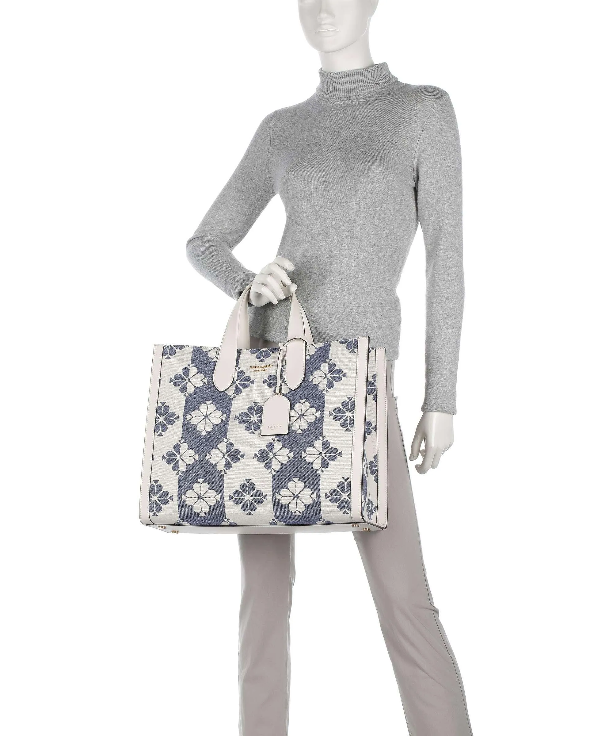  Kate Spade New York Spade Flower Jacquard Borsa a mano tela bianco/blu  