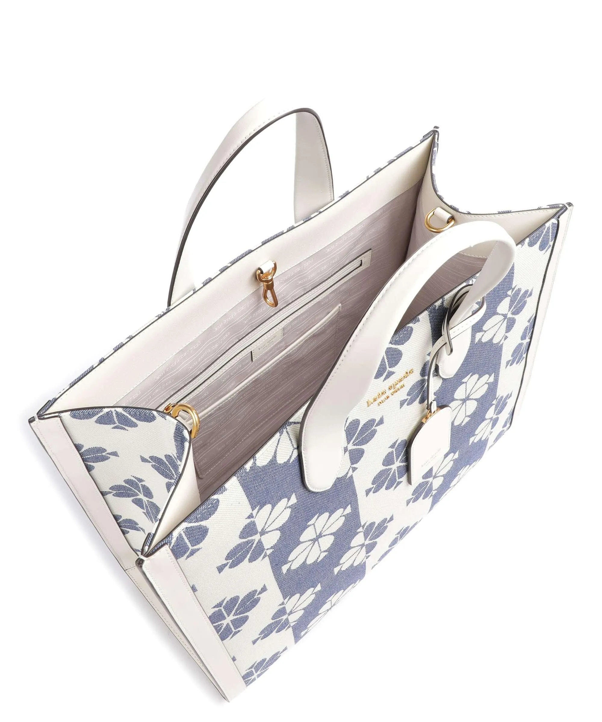  Kate Spade New York Spade Flower Jacquard Borsa a mano tela bianco/blu  