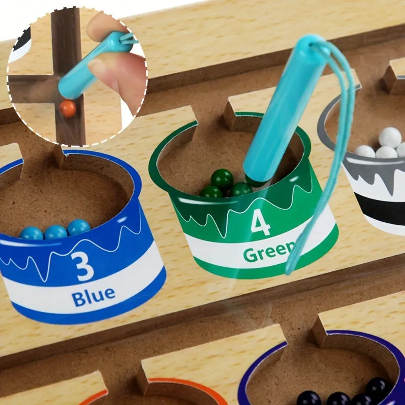 Labirinto magnetico di colori e numeri - Puzzle educativo in legno Montessori da tavolo per bambini - Attività per bambini Conte
