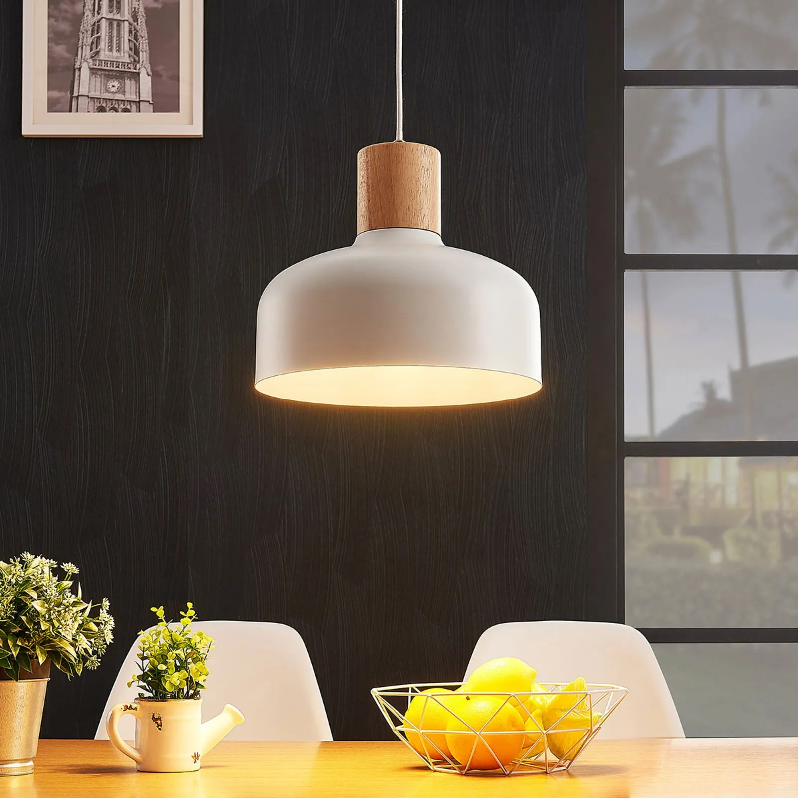 Lampada a sospensione Carlise, elemento in legno