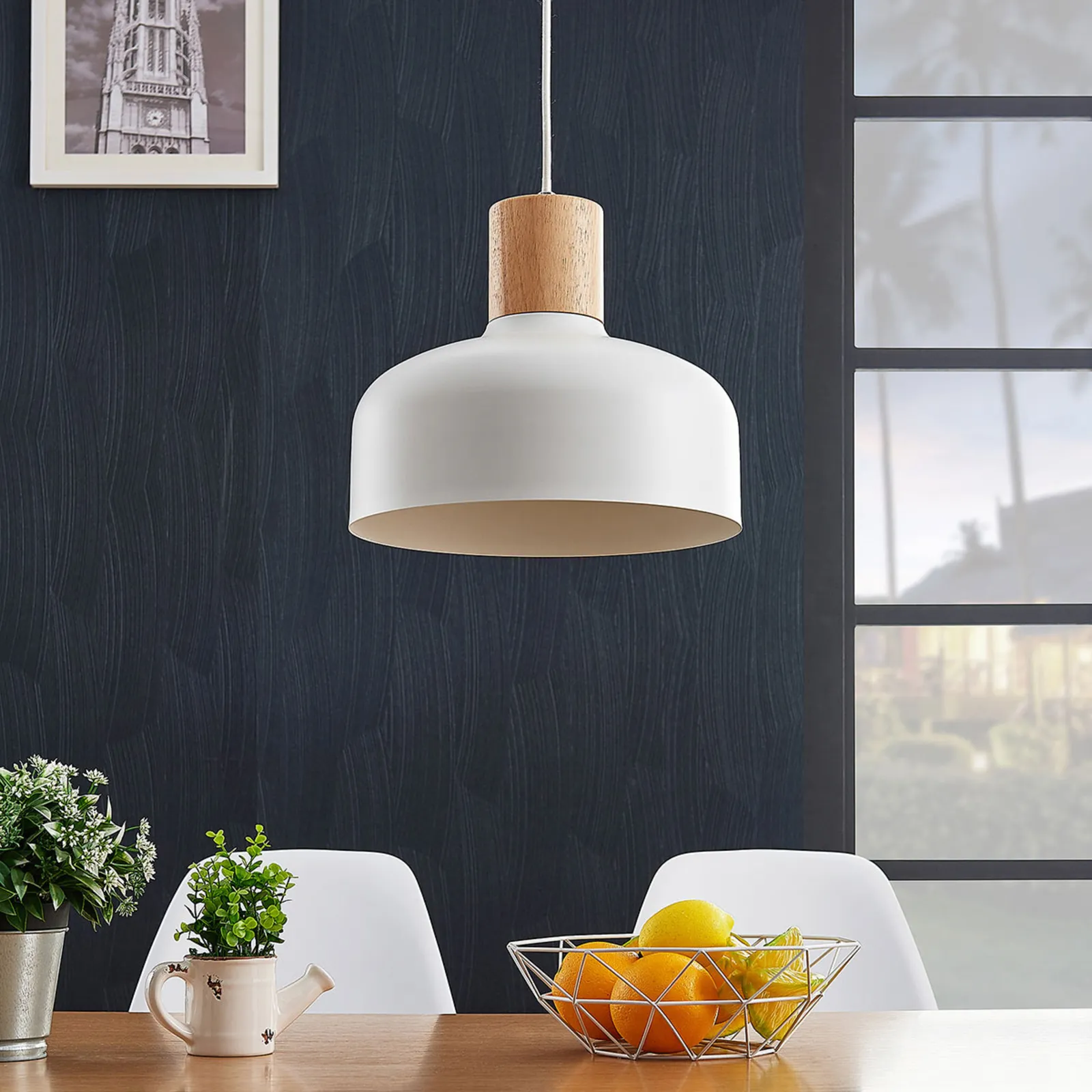 Lampada a sospensione Carlise, elemento in legno